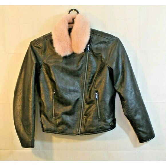 Candies Motorcycle Jacket Black Faux Leather Removable Pink Fur Collar XL - Picture 2 of 7